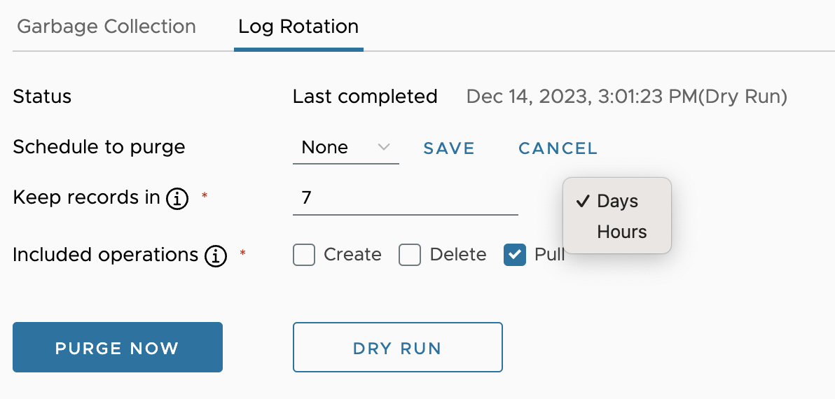 Log rotation policy configuration