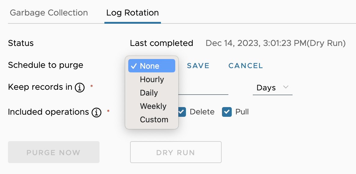 Log rotation policy configuration