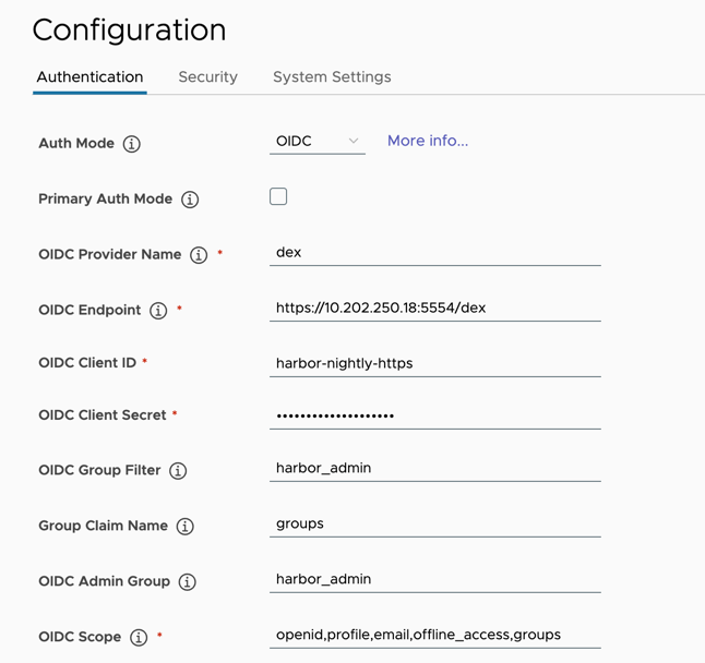 OIDC settings