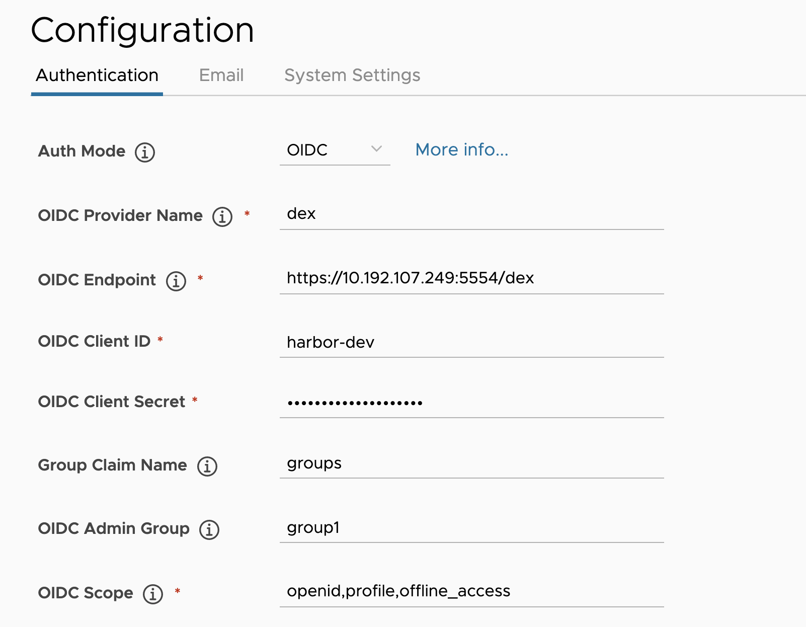 OIDC settings