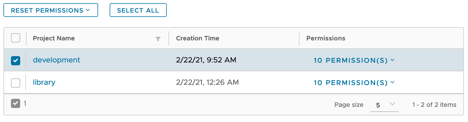 Project table for assigning robot accounts