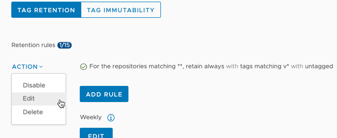 Modify tag retention rules