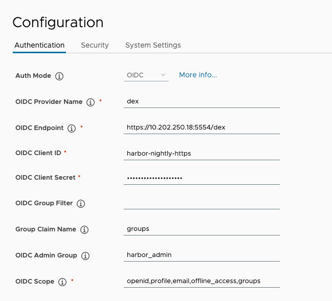 OIDC settings